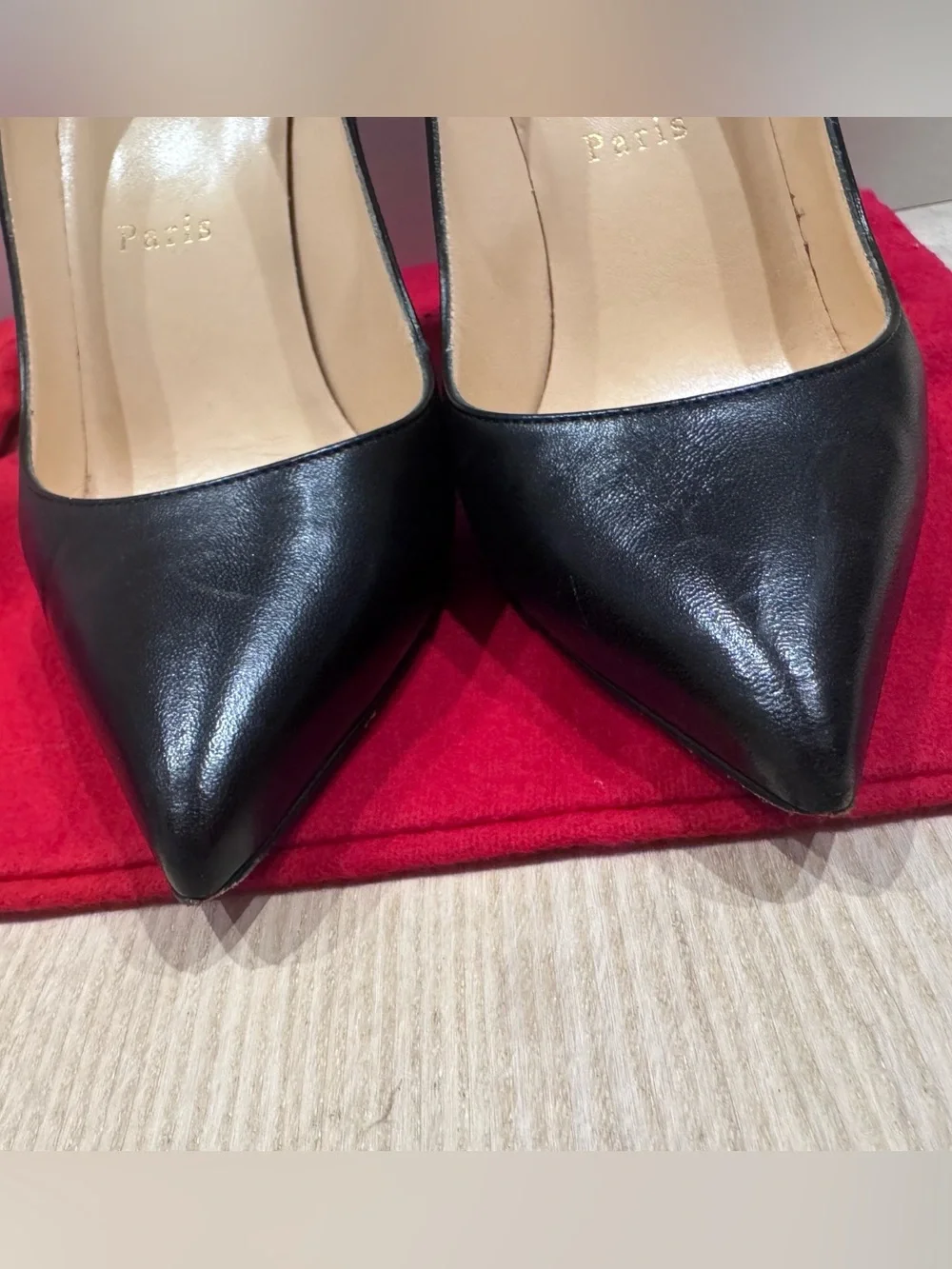 Christian Louboutin Black Leather Pointed 100mm Pumps with Red Dust Bag